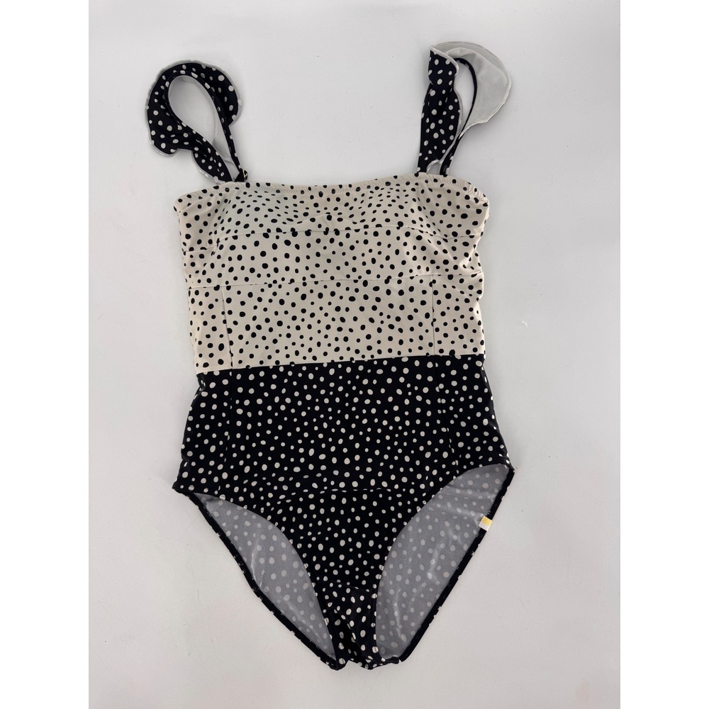 Summersalt Oasis One-Piece Swimsuit Women 6 Black White Ruffle Polka Dot - Picture 3 of 12